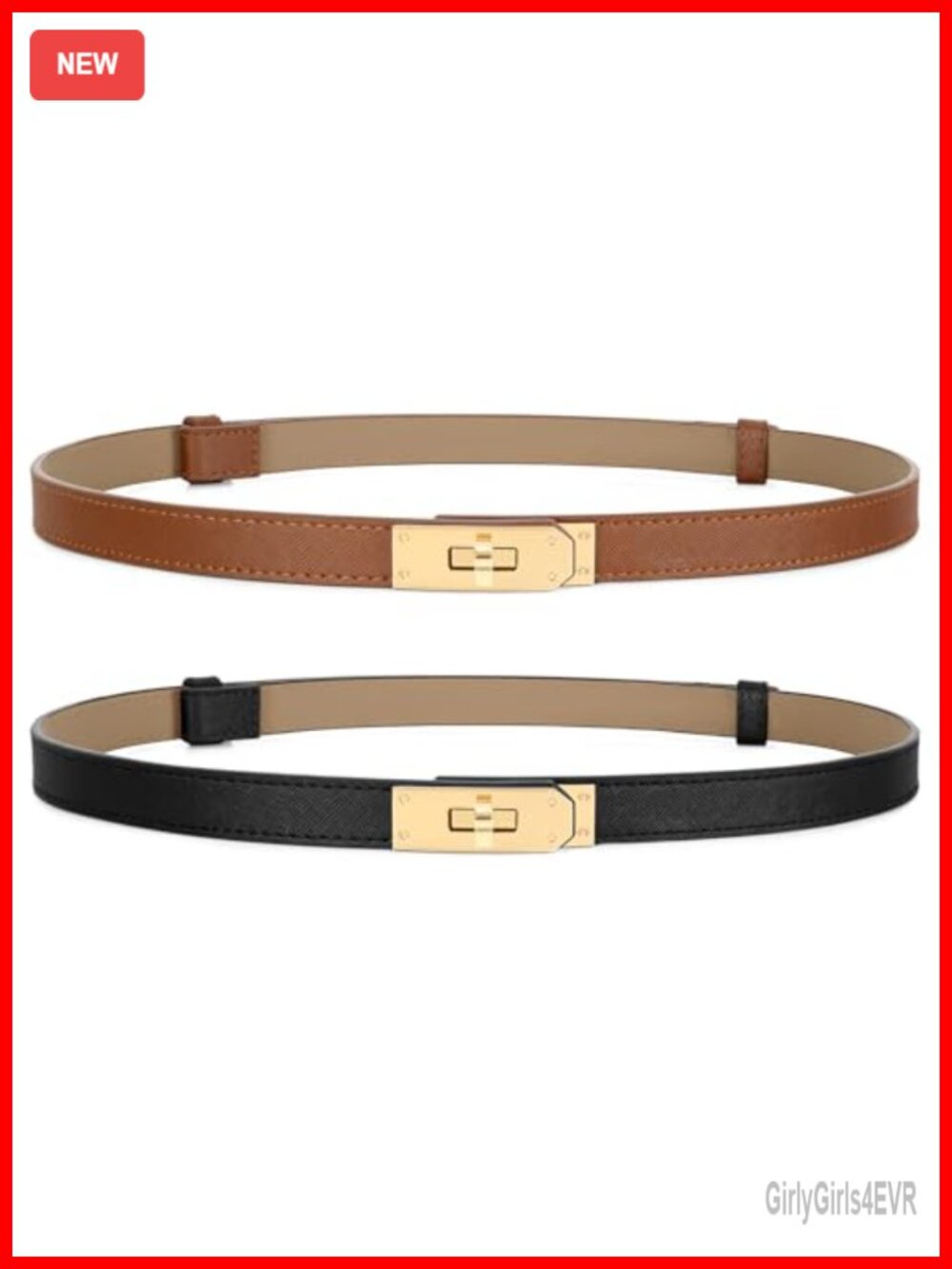 2 Pack Women Skinny Leather Belts Alloy Turn Lock Adjustable No Holes